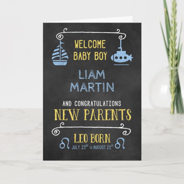 Leo New Baby Boy Born July 23rd to Aug 23st Card (Front)
