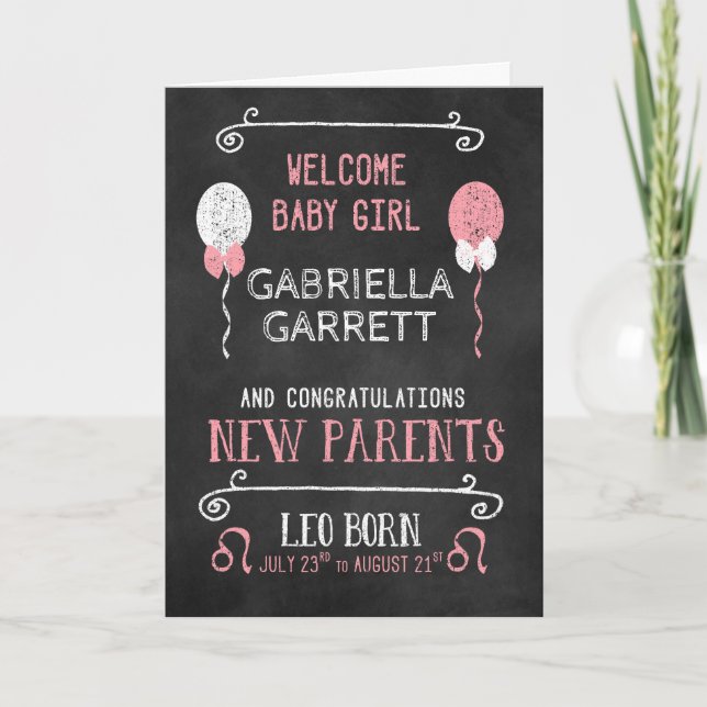 LEO New Baby Girl Born July 21 to August 21 Card (Front)