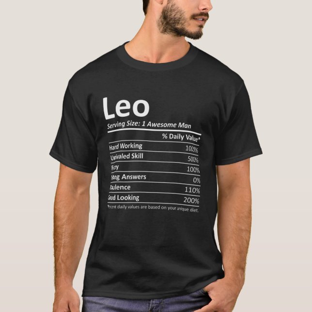 LEO Nutrition Funny Birthday Personalized Name Gif T-Shirt (Front)