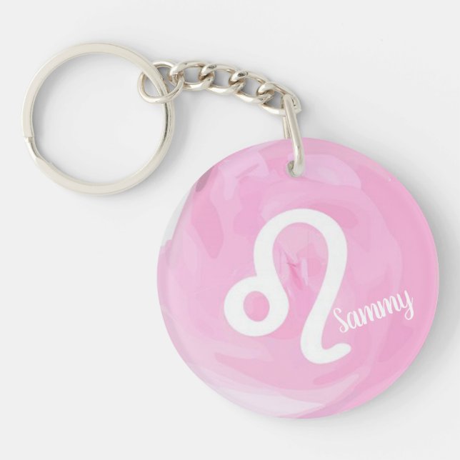 Leo Personalized Watercolor Zodiac Sign Keychain (Front)