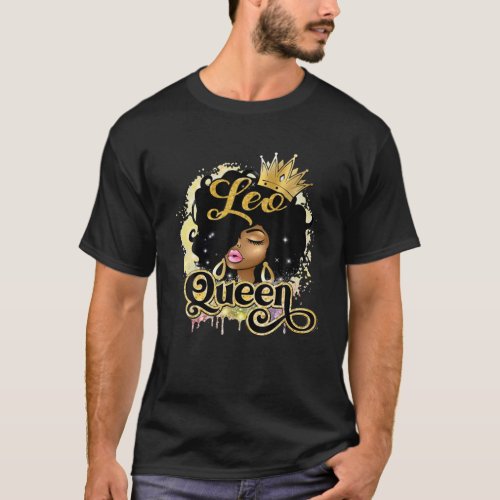Leo Queen Afro Girl Zodiac Signs Birthday Gift T_Shirt