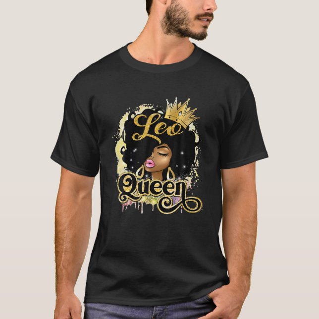 Leo Queen Afro Girl Zodiac Signs Birthday Gift T-Shirt (Front)