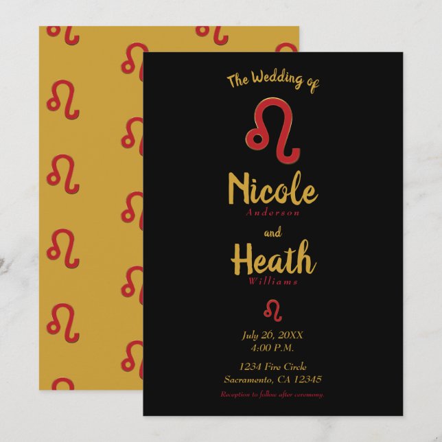 LEO Red Zodiac Astrology July August Wedding   Invitation (Front/Back)