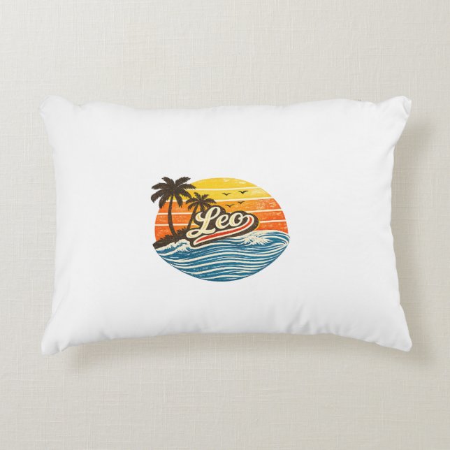 Leo Retro Sunset Name Design Accent Pillow (Front)