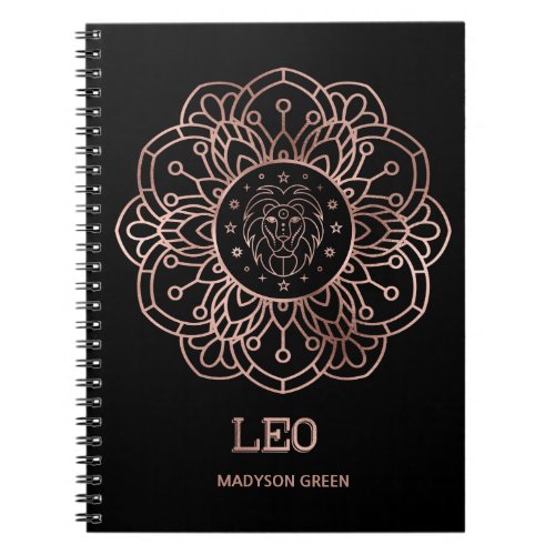 Leo Rose Gold Mandala Zodiac Sign Custom Notebook