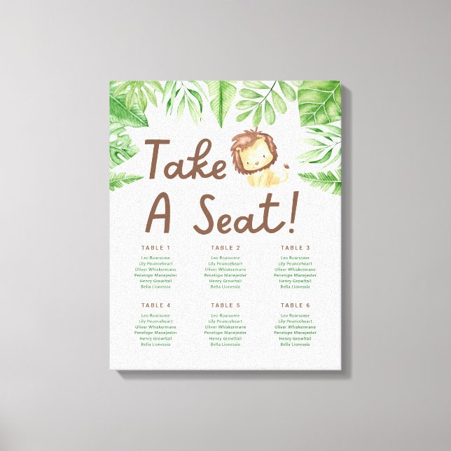 Leo Safari Baby Shower Seating Chart Canvas Print (Front)