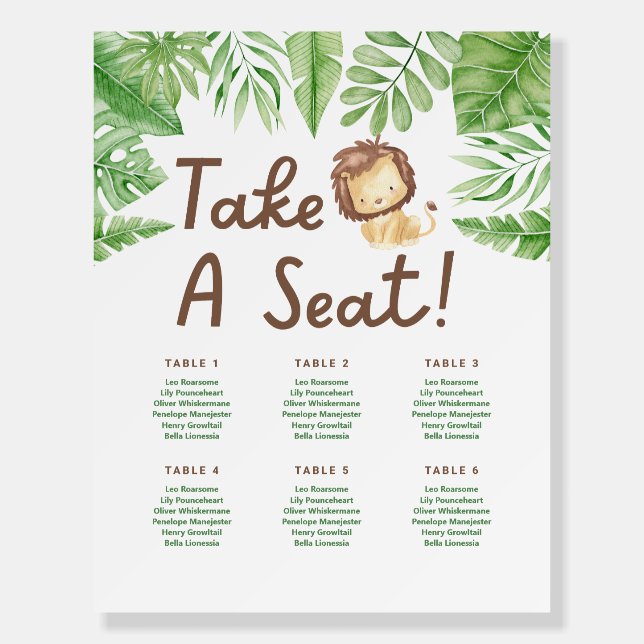 Leo Safari Baby Shower Seating Poster (Front)