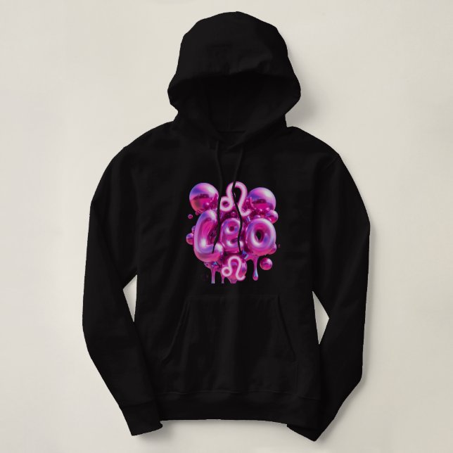 LEO Sign Horoscope Typography Pink Bubble Letters Hoodie (Design Front)