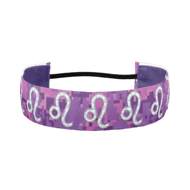 Leo Sign on Girly Pink Fuchsia Digital Camo Athletic Headband (Front)