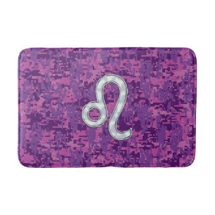 Leo Sign on Girly Pink Fuchsia Digital Camo Bath Mat
