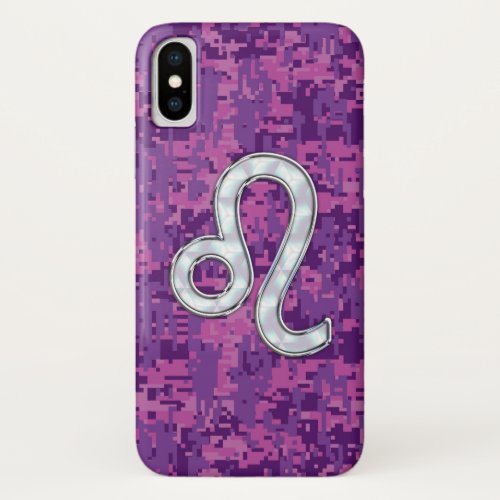 Leo Sign on Girly Pink Fuchsia Digital Camo iPhone X Case