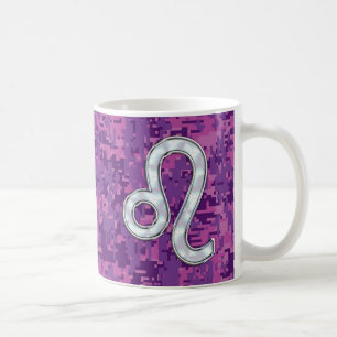 Leo Sign on Girly Pink Fuchsia Digital Camo Coffee Mug