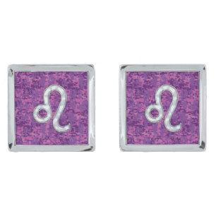 Leo Sign on Girly Pink Fuchsia Digital Camo Cufflinks