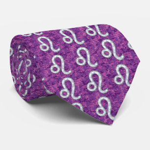 Leo Sign on Girly Pink Fuchsia Digital Camo Neck Tie