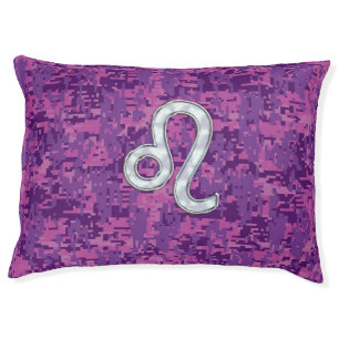 Leo Sign on Girly Pink Fuchsia Digital Camo Pet Bed
