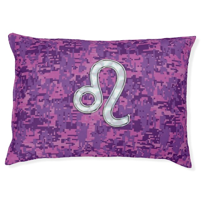 Leo Sign on Girly Pink Fuchsia Digital Camo Pet Bed (Front)