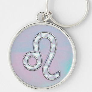 Leo Sign on Pastels Nacre Mother of Pearl Style Keychain