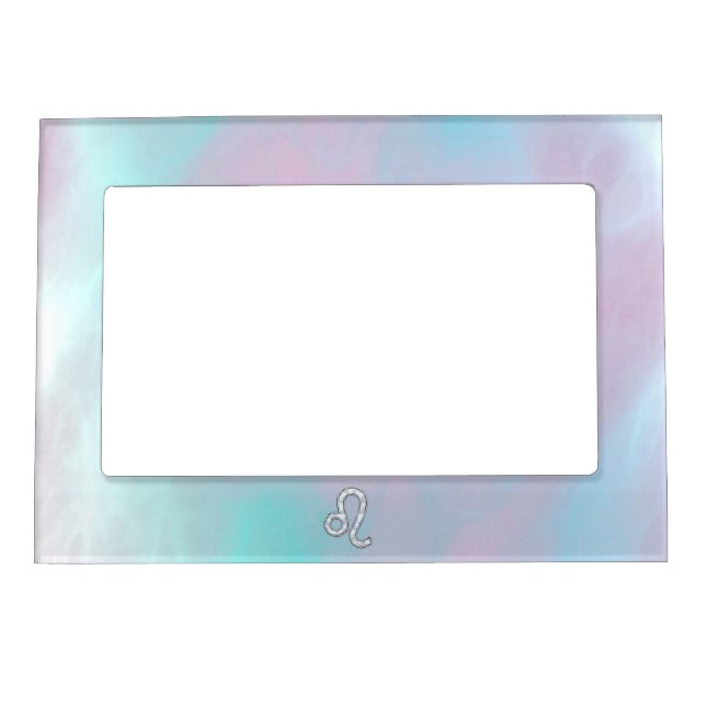 Leo Sign on Pastels Nacre Mother of Pearl Style Magnetic Picture Frame (Front)