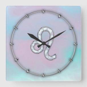 Leo Sign on Pastels Nacre Mother of Pearl Style Square Wall Clock