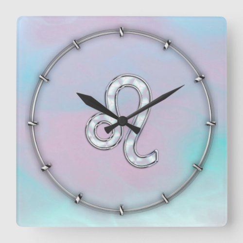 Leo Sign on Pastels Nacre Mother of Pearl Style Square Wall Clock