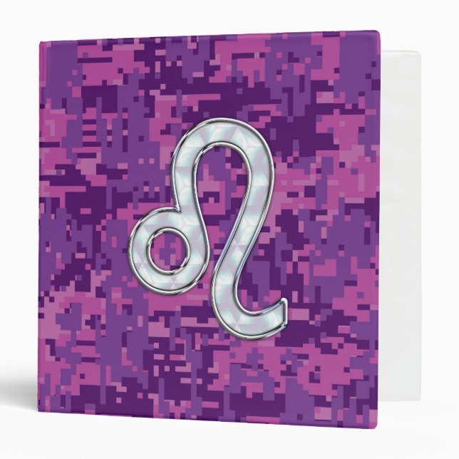 Leo Sign on Pink Fuchsia Digital Camouflage 3 Ring Binder (Front/Inside)