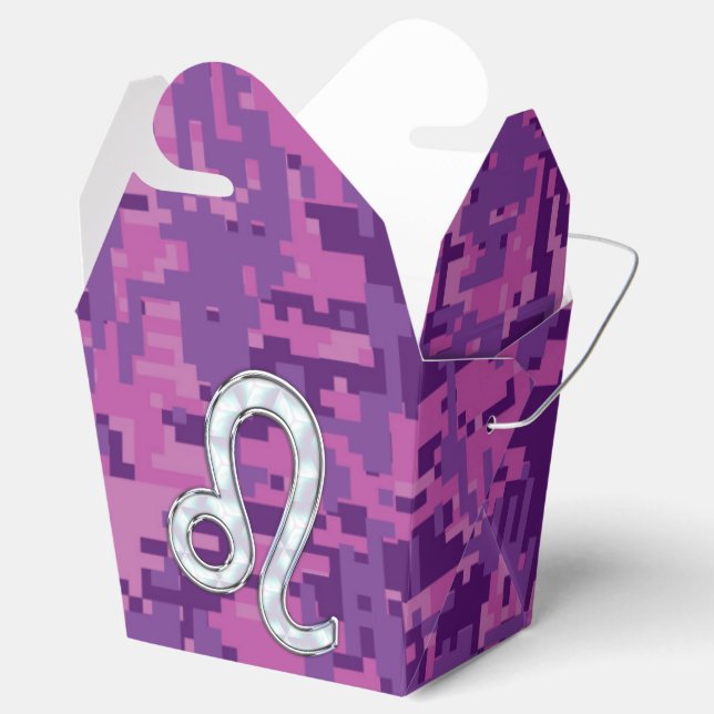 Leo Sign on Pink Fuchsia Digital Camouflage Favor Boxes (Opened)