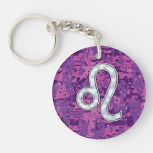 Leo Sign on Pink Fuchsia Digital Camouflage Keychain