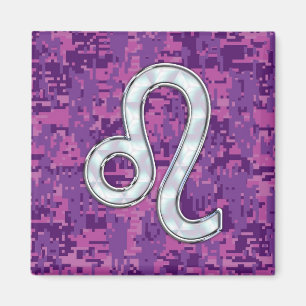 Leo Sign on Pink Fuchsia Digital Camouflage Magnet