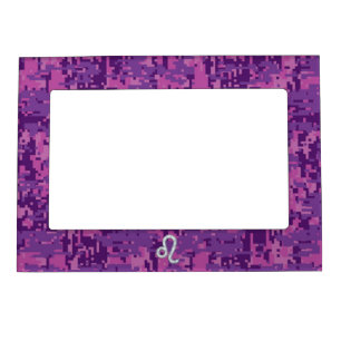 Leo Sign on Pink Fuchsia Digital Camouflage Magnetic Frame