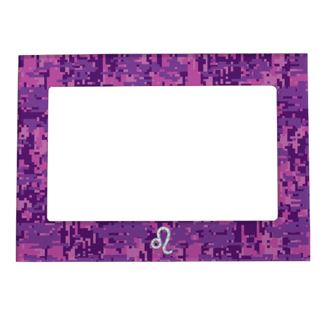 Leo Sign on Pink Fuchsia Digital Camouflage Magnetic Frame (Front)