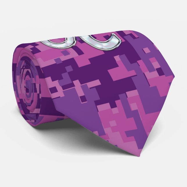 Leo Sign on Pink Fuchsia Digital Camouflage Neck Tie (Rolled)