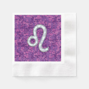 Leo Sign on Pink Fuchsia Digital Camouflage Paper Napkins