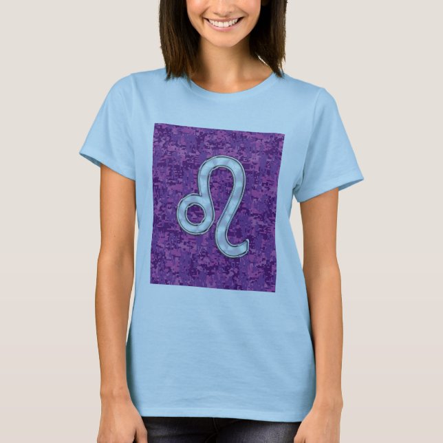 Leo Sign on Pink Fuchsia Digital Camouflage T-Shirt (Front)