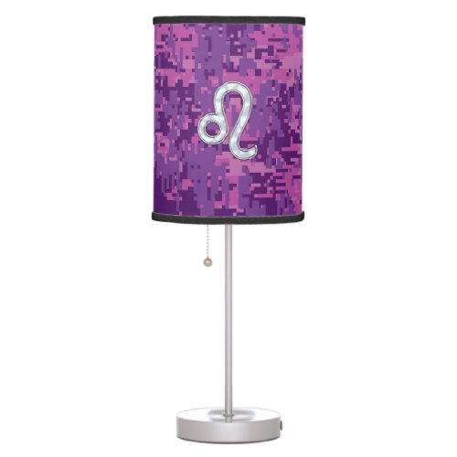 Leo Sign on Pink Fuchsia Digital Camouflage Table Lamp