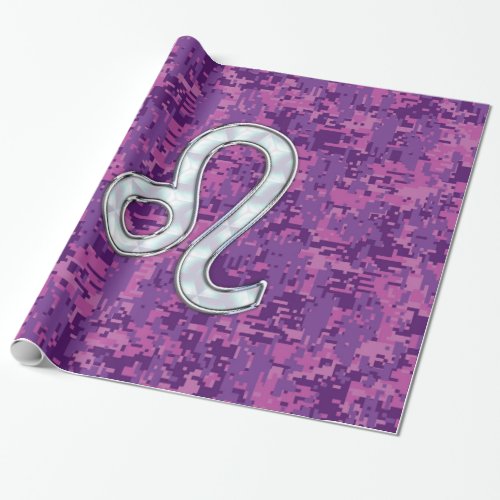 Leo Sign on Pink Fuchsia Digital Camouflage Wrapping Paper