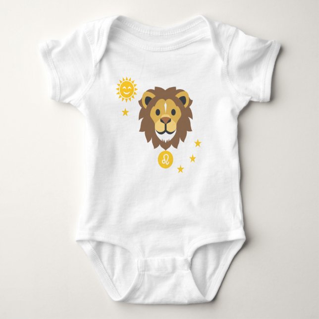 Leo smiling lion baby bodysuit - zodiac star sign (Front)