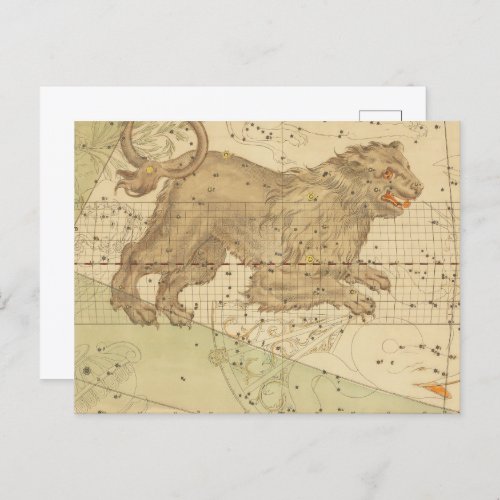  Leo star sign restored antique map Postcard