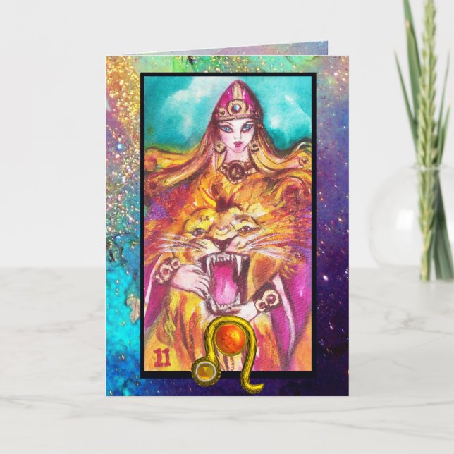 LEO,STRENGHT TAROT ASTROLOGY ZODIAC BIRTHDAY CARD (Front)
