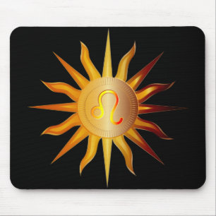 Leo Sun Fire Sign Birth Month Black Red & Gold Mouse Pad
