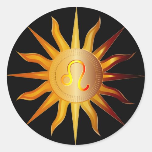 Leo Sun Fire Sign Birth Month Red  Gold Classic Round Sticker
