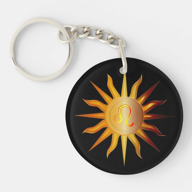 Leo Sun Fire Sign Birth Month Red & Gold Keychain (Front)