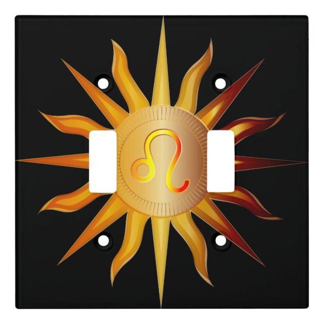 Leo Sun Fire Sign Birth Month Red & Gold Light Switch Cover (Front)