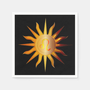 Leo Sun Fire Sign Birth Month Red & Gold Napkins
