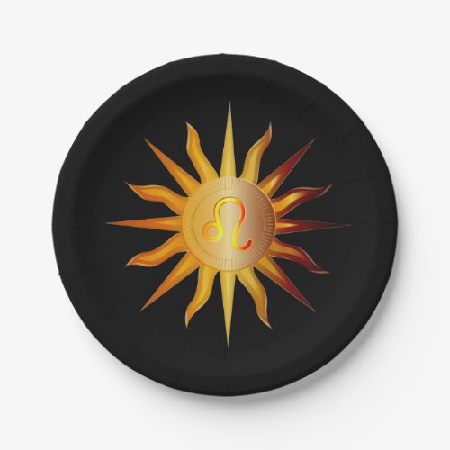 Leo Sun Fire Sign Birth Month Red  Gold Paper Plates