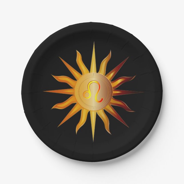 Leo Sun Fire Sign Birth Month Red & Gold Paper Plates (Front)