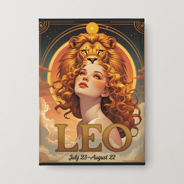 Leo Sun Sign Astrology July August Birthday Button (Front)