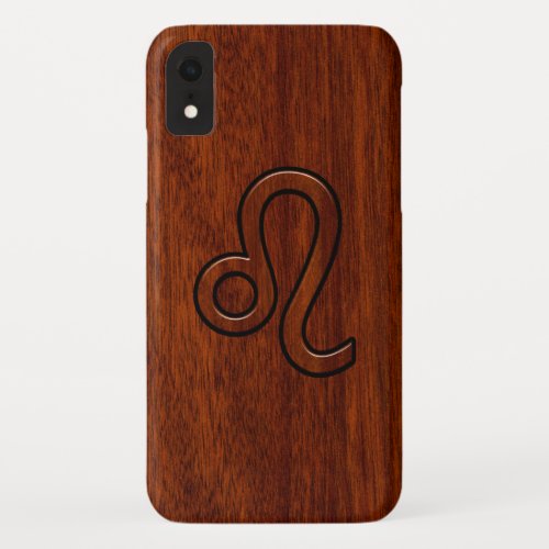 Leo Symbol in Mahogany Wood Style Decor iPhone XR Case