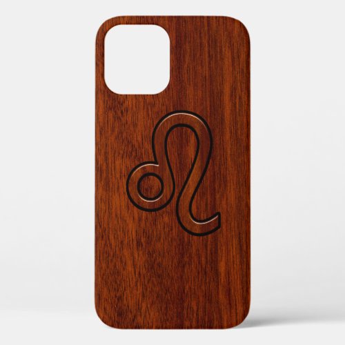 Leo Symbol in Mahogany Wood Style Decor iPhone 12 Pro Case