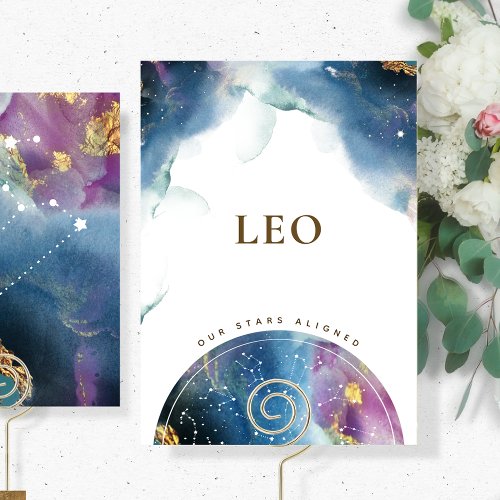 Leo Table Sign Celestial Watercolor Theme Card