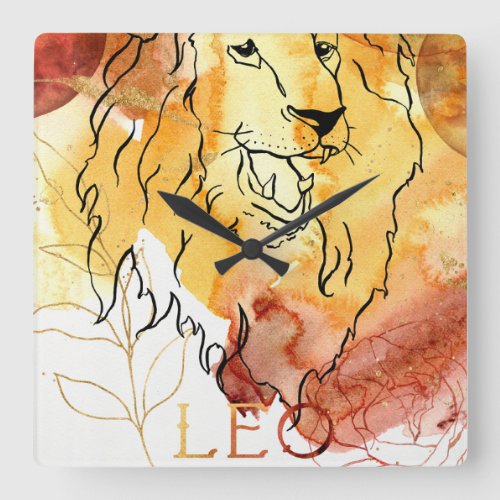 Leo the Lion birthday zodiac astrology red gold Square Wall Clock